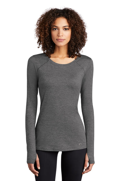 Front View of Gear Grey Hthr OGIO Women's Force Long Sleeve Tee LOE340
