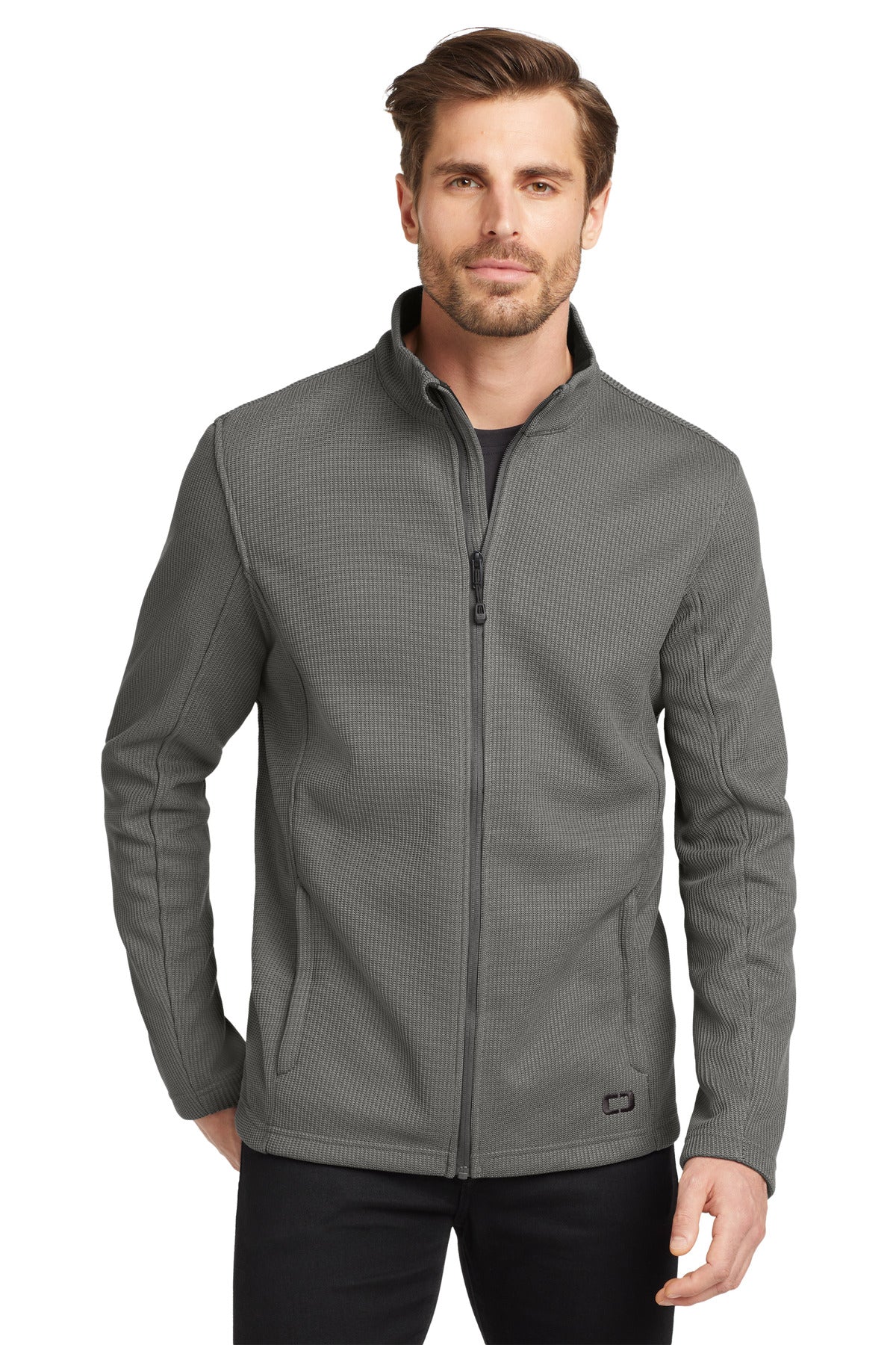 Front View of Gear Grey OGIO Grit Fleece Jacket. OG727