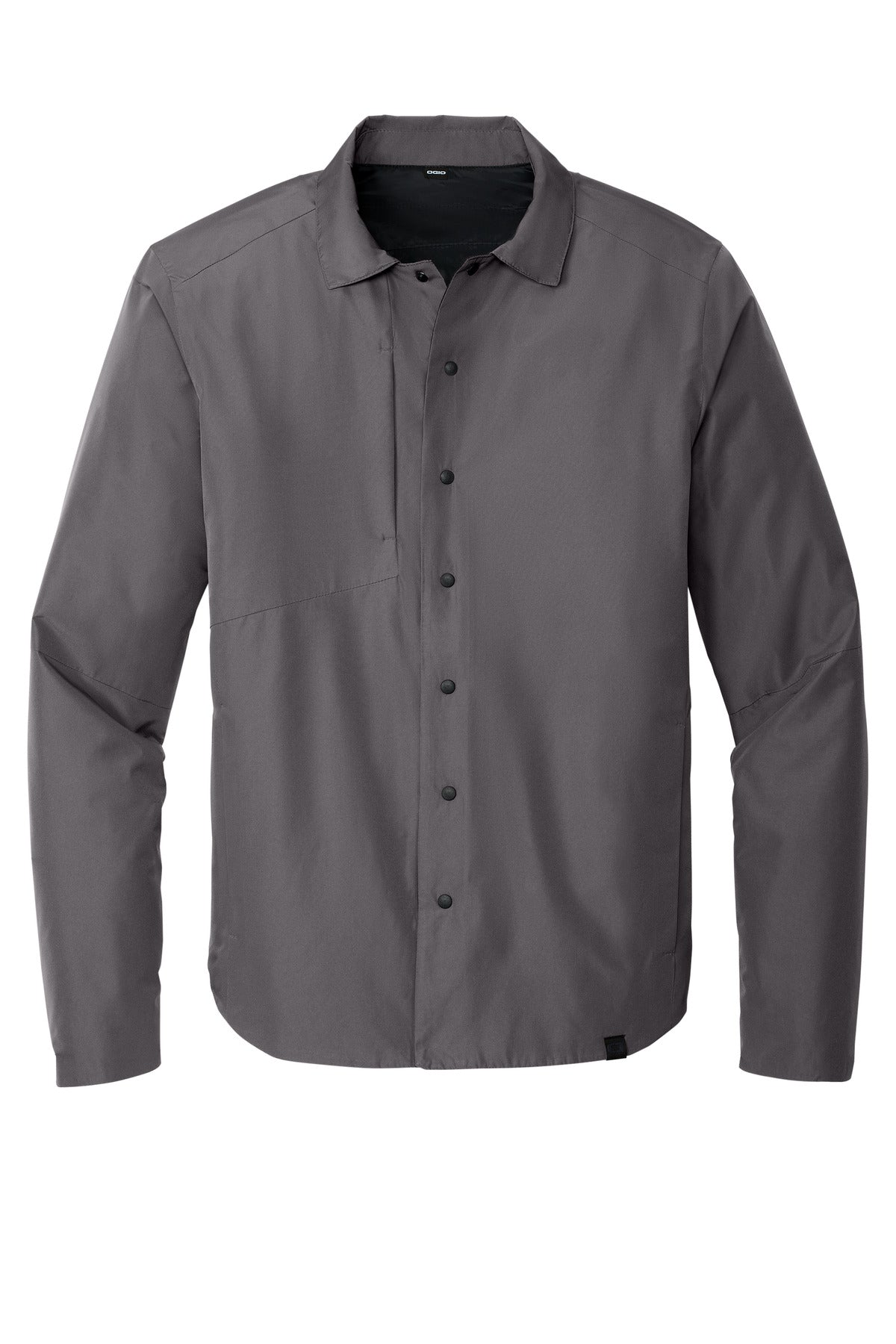 Front View of Gear Grey OGIO Reverse Shirt Jacket. OG754