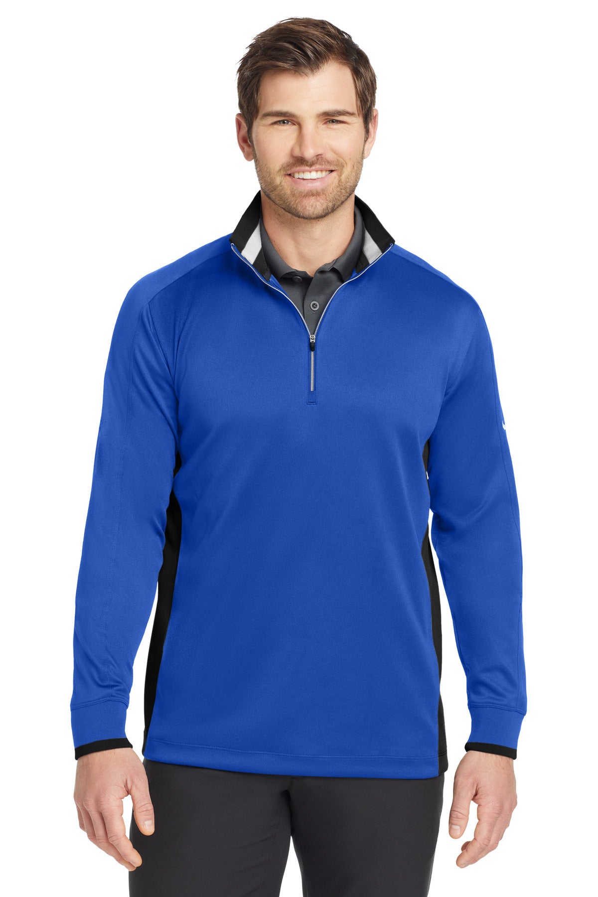Front View of Gm Ryl/Blk/Wht Nike Dri-FIT 1/2-Zip Cover-Up. 578673