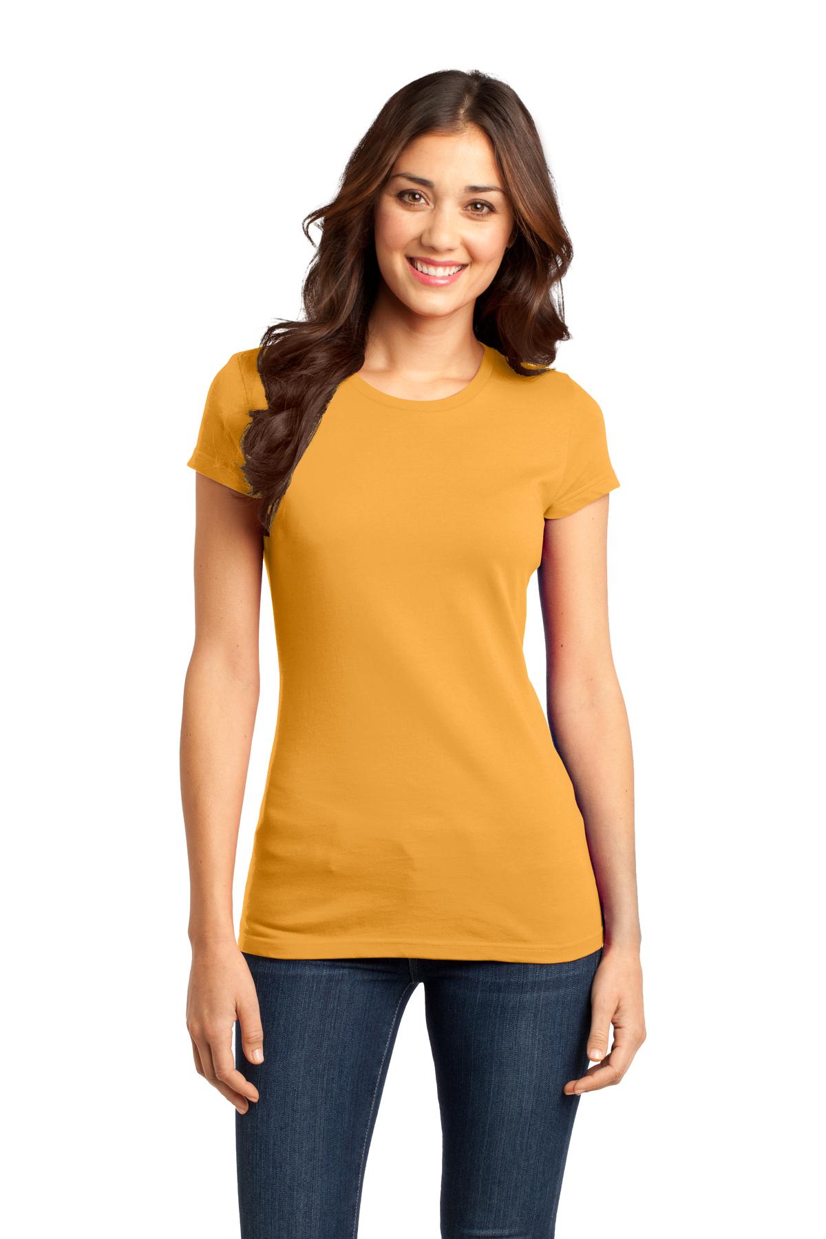 Front View of Gold District Women's Fitted Very Important Tee . DT6001