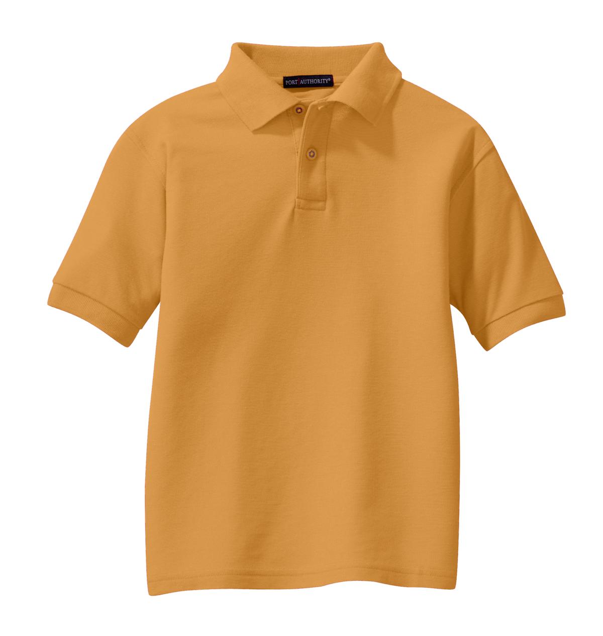 Front View of Gold Port Authority Youth Silk Touch Polo. Y500