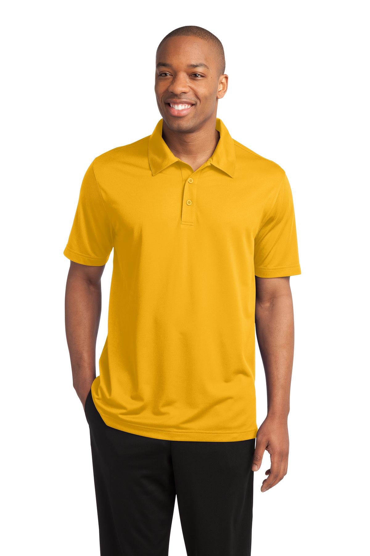 Front View of Gold Sport-Tek PosiCharge Active Textured Polo. ST690