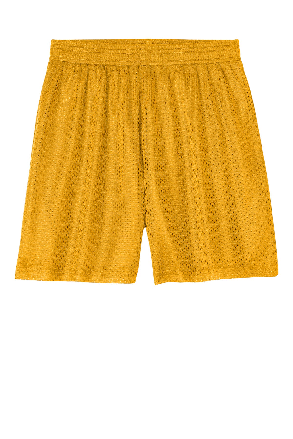 Front View of Gold Sport-Tek Youth PosiCharge Mesh 5" Short YST5100