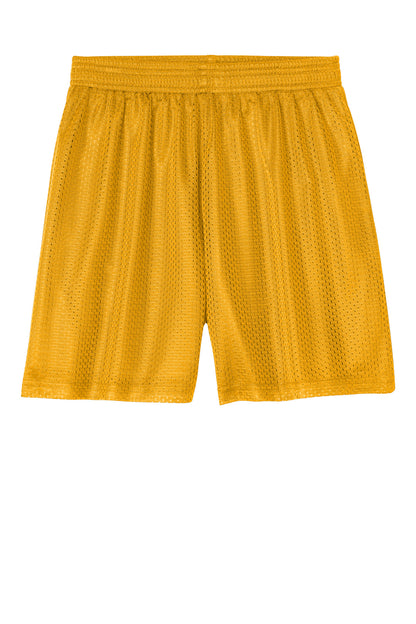 Front View of Gold Sport-Tek Youth PosiCharge Mesh 5" Short YST5100