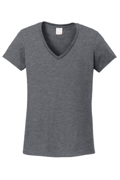 Front View of GphHeather Gildan Women's Heavy Cotton 100% Cotton V-Neck T-Shirt. 5V00L