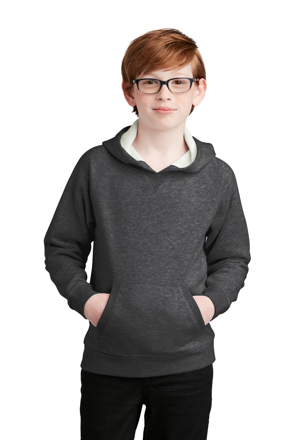 Front View of GphHeather Sport-Tek Youth Drive Fleece Pullover Hoodie YSTF200
