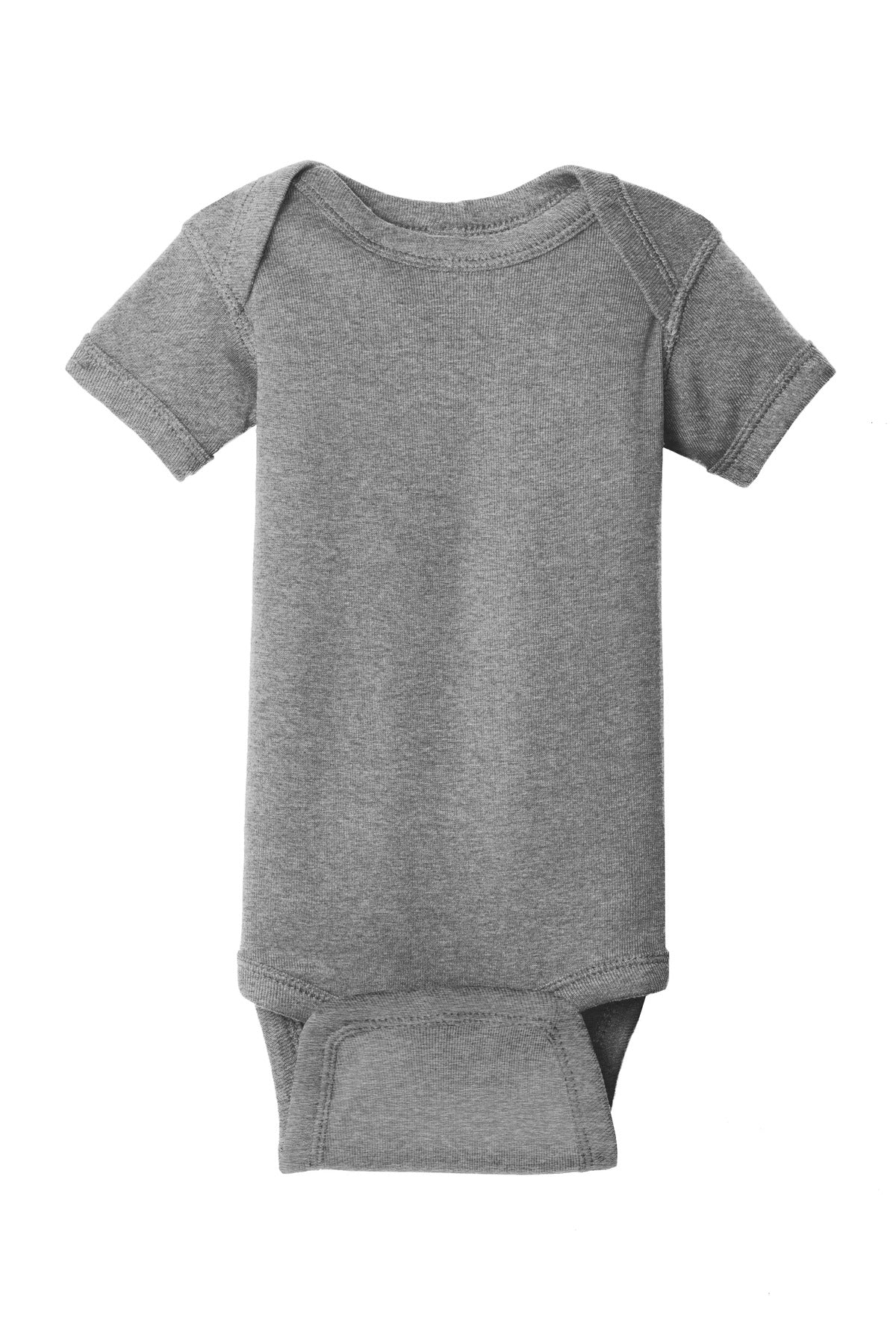 Front View of GraniteHtr Rabbit Skins Infant Short Sleeve Baby Rib Bodysuit. RS4400