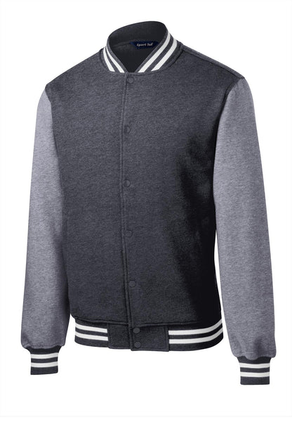 Front View of Graph He/VntHe Sport-Tek Fleece Letterman Jacket. ST270
