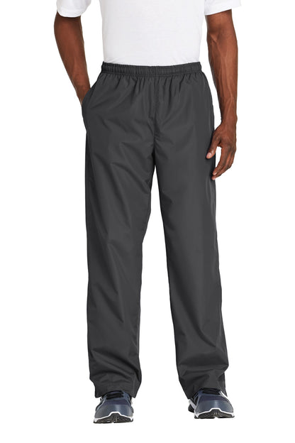 Front View of Graphite Grey Sport-Tek Wind Pant. PST74