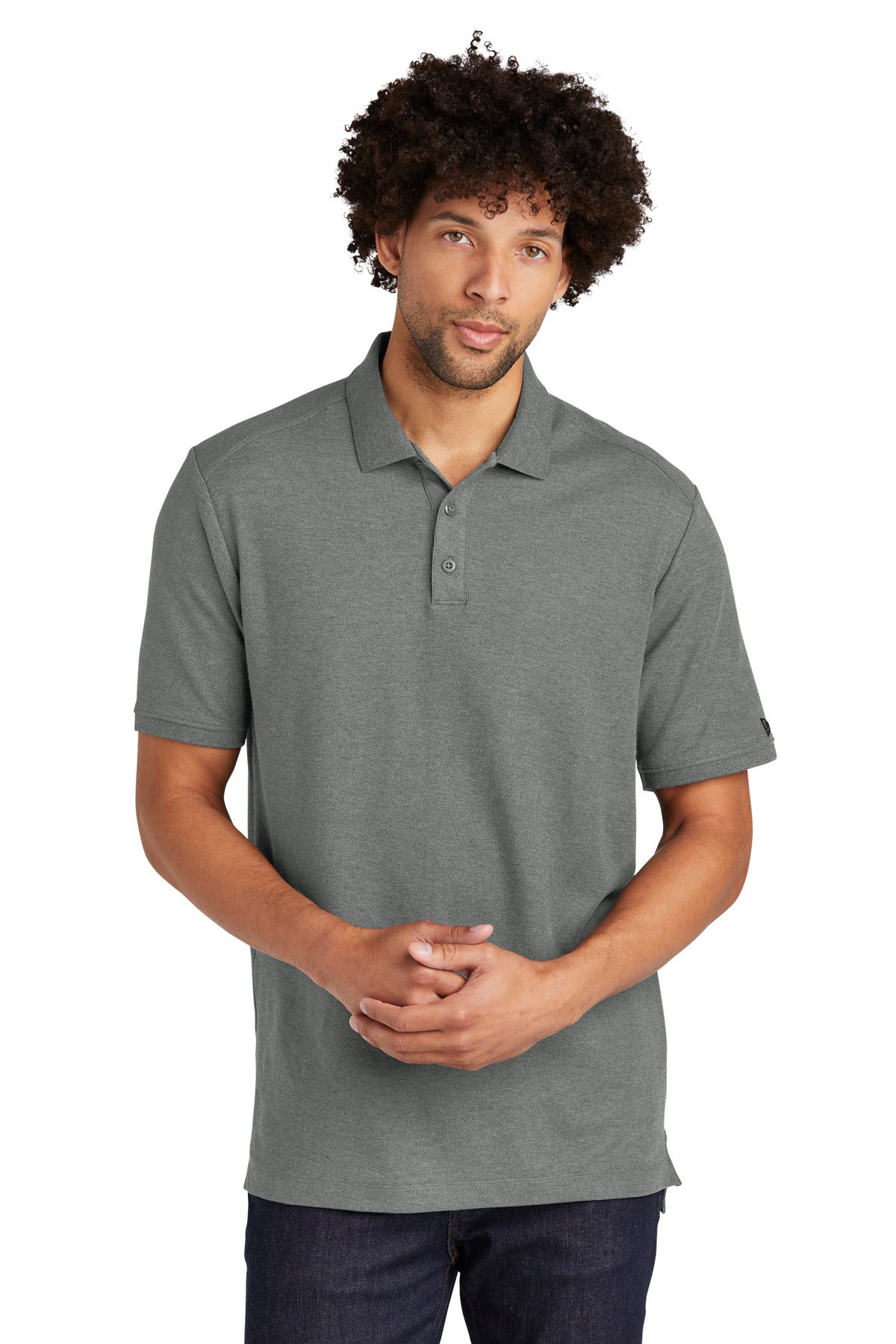 Front View of Graphite Hthr New Era Venue Home Plate Polo. NEA300