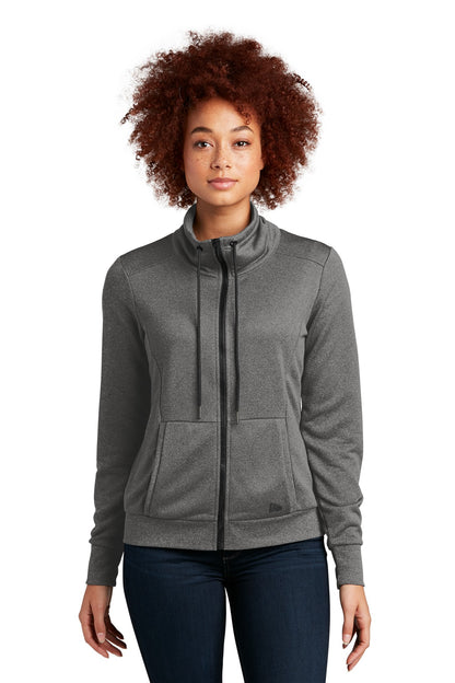 Front View of Graphite Hthr New Era Women's Performance Terry Full-Zip Cowl LNEA530