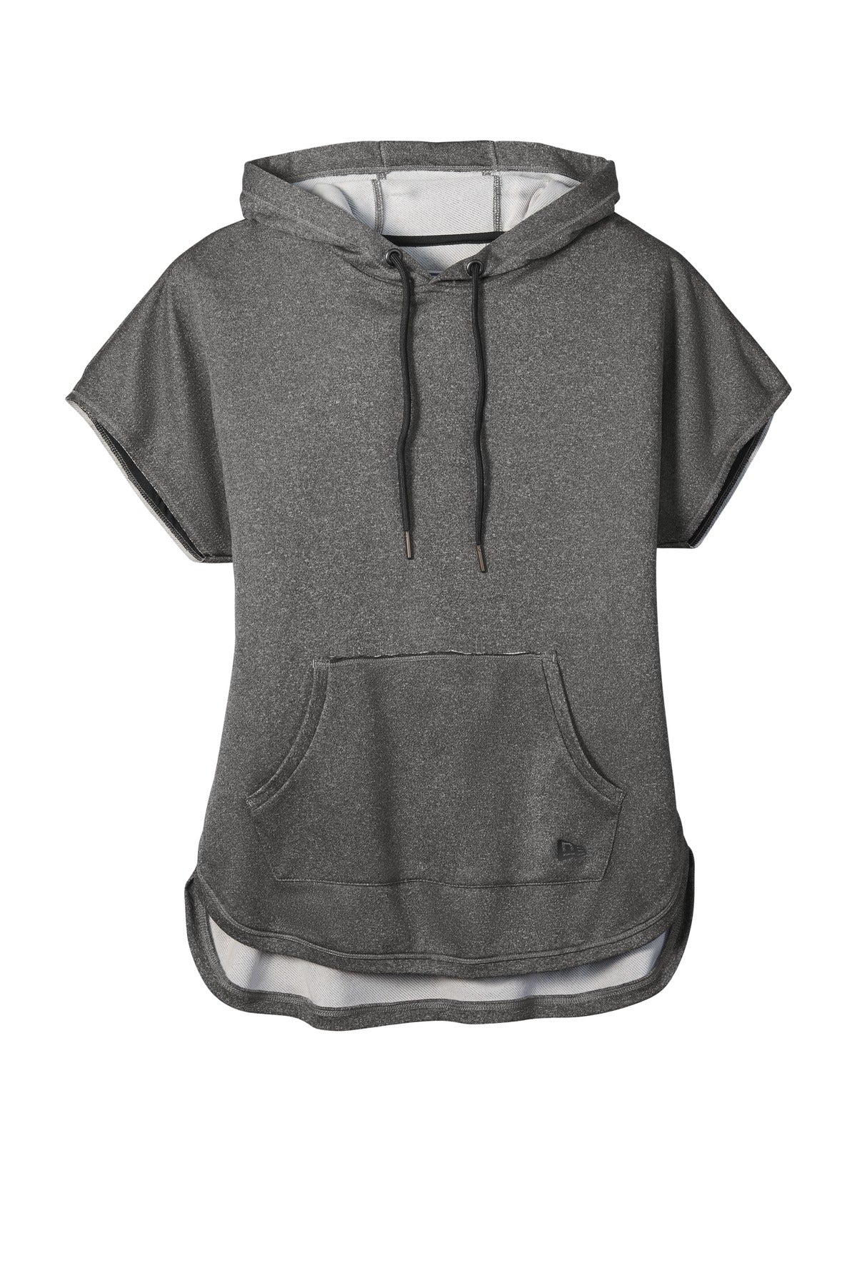 Front View of Graphite Hthr New Era Women's Performance Terry Short Sleeve Hoodie LNEA533