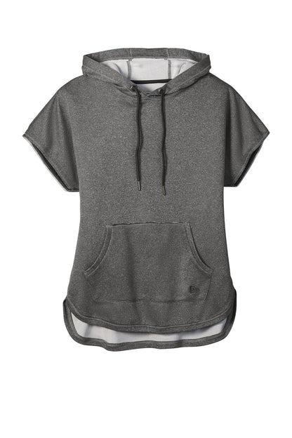 Front View of Graphite Hthr New Era Women's Performance Terry Short Sleeve Hoodie LNEA533