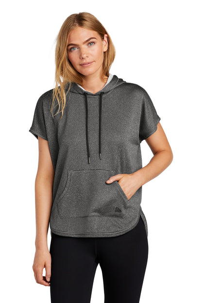 Front View of Graphite Hthr New Era Women's Performance Terry Short Sleeve Hoodie LNEA533