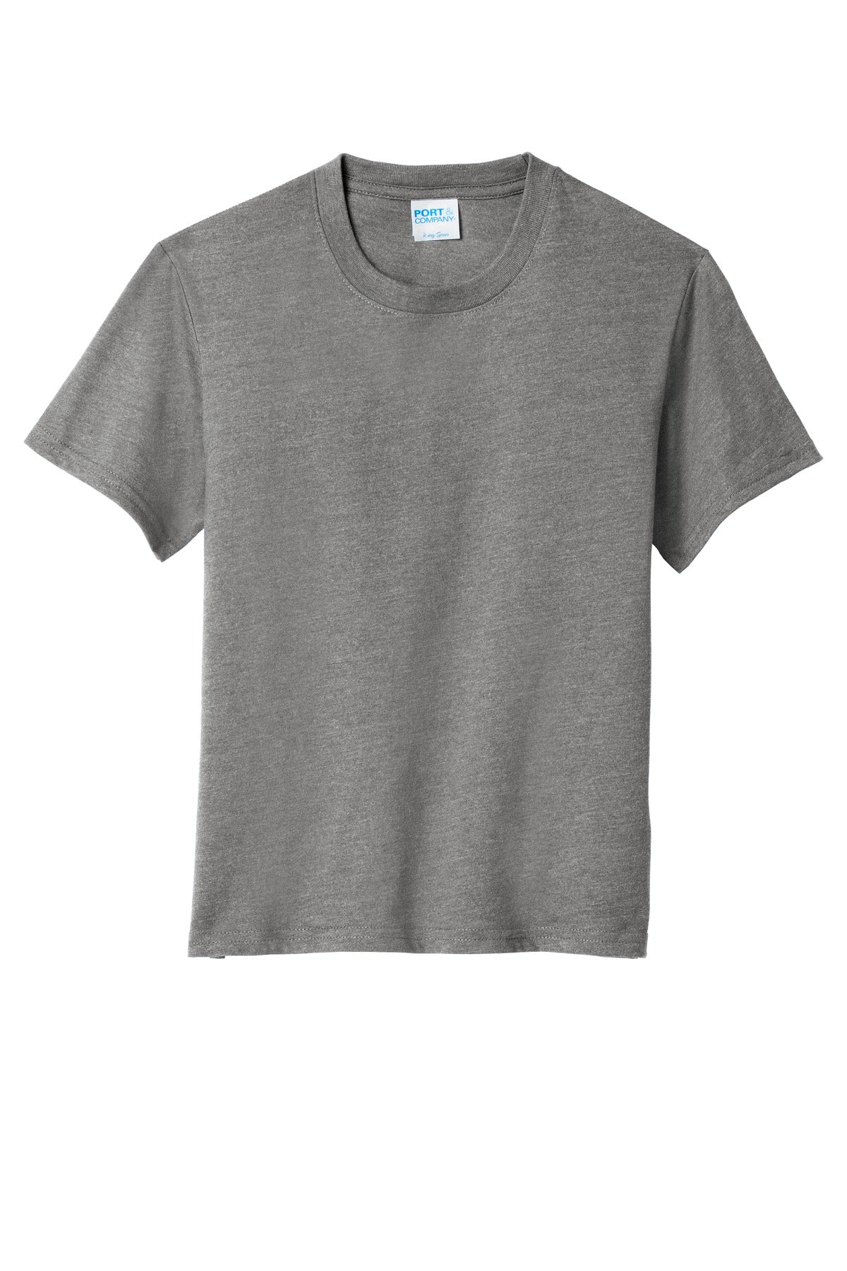 Front View of Graphite Hthr Port & Company Youth Fan Favorite Blend Tee. PC455Y