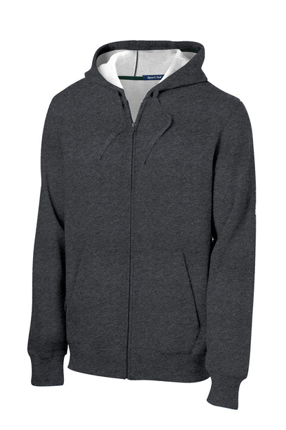 Front View of Graphite Hthr Sport-Tek Full-Zip Hooded Sweatshirt. ST258
