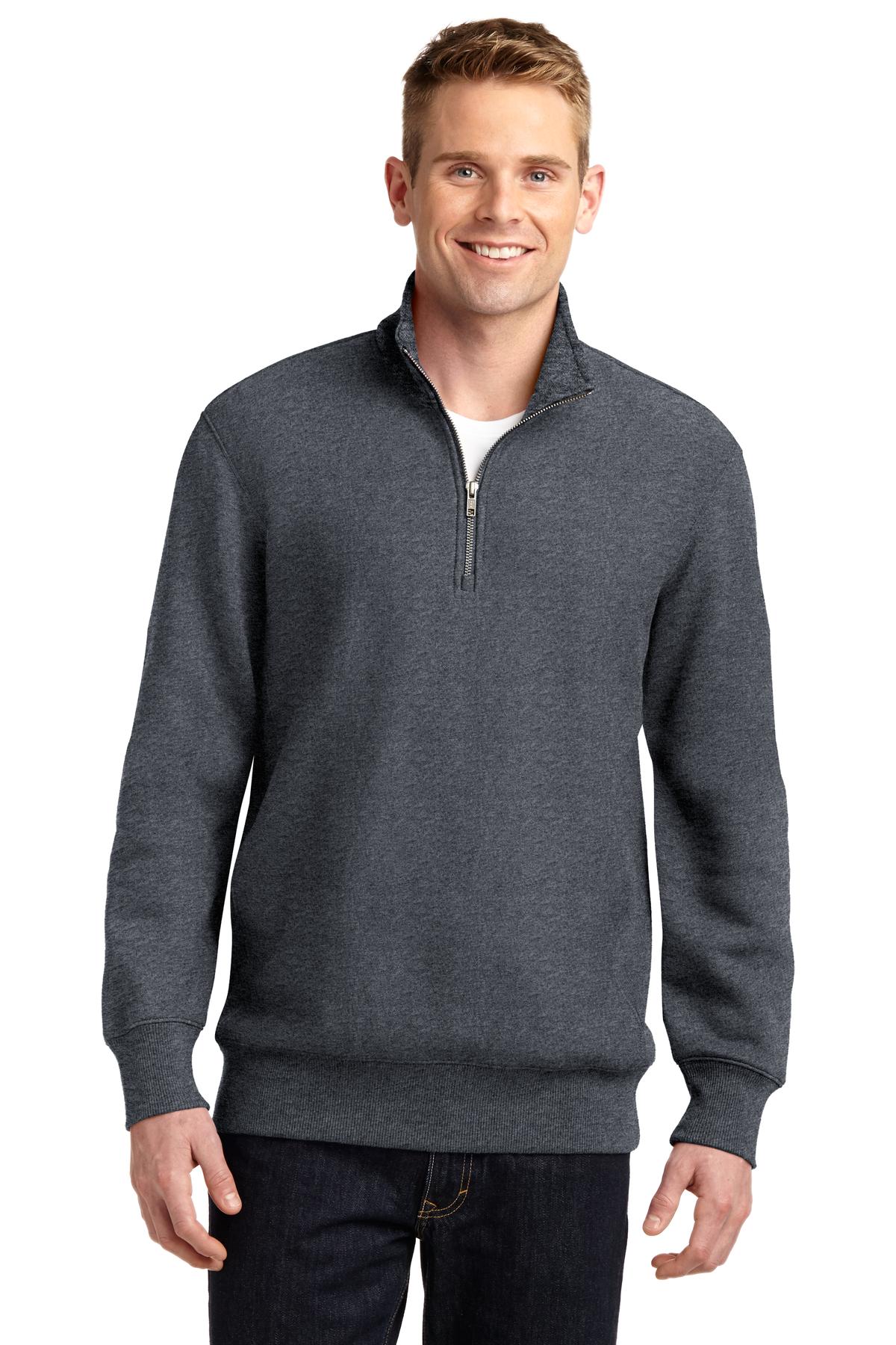 Front View of Graphite Hthr Sport-Tek Super Heavyweight 1/4-Zip Pullover Sweatshirt. ST283