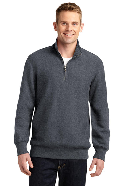 Front View of Graphite Hthr Sport-Tek Super Heavyweight 1/4-Zip Pullover Sweatshirt. ST283