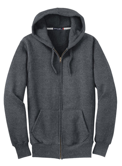 Front View of Graphite Hthr Sport-Tek Super Heavyweight Full-Zip Hooded Sweatshirt. F282