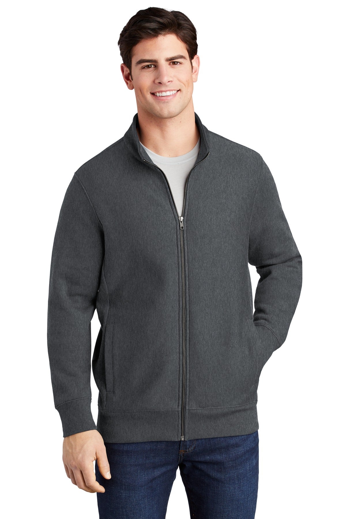 Front View of Graphite Hthr Sport-Tek Super Heavyweight Full-Zip Sweatshirt ST284