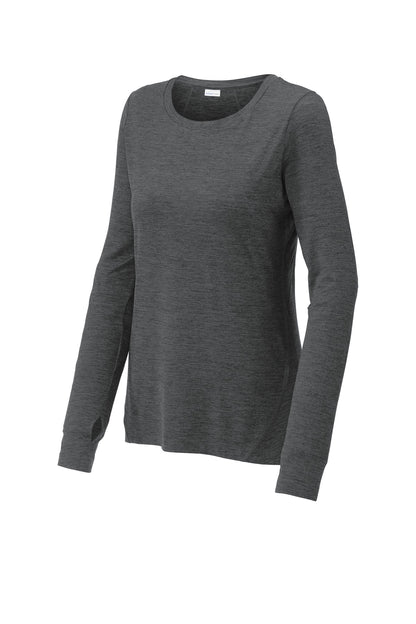 Front View of Graphite Hthr Sport-Tek Women's Exchange 1.5 Long Sleeve Crew LST710