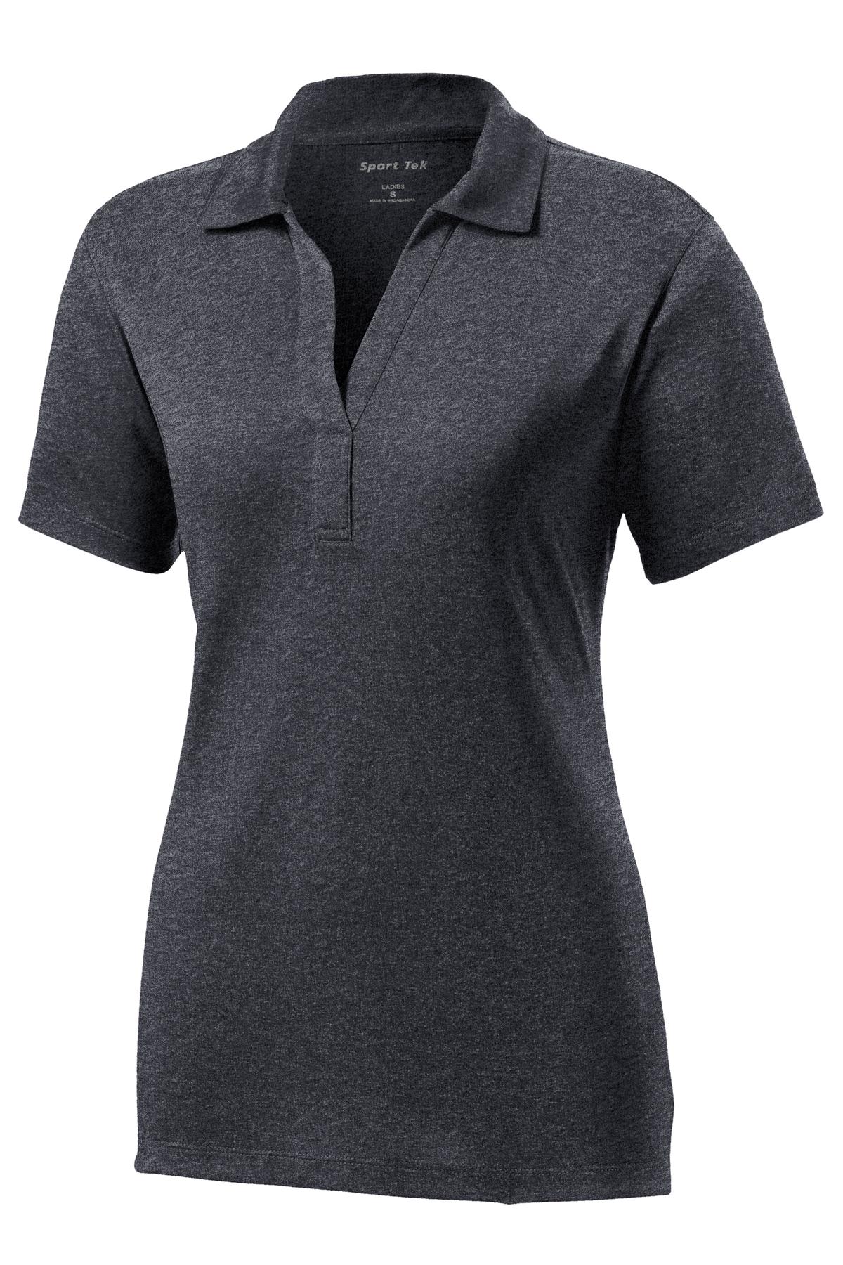 Front View of Graphite Hthr Sport-Tek Women's Heather Contender Polo. LST660