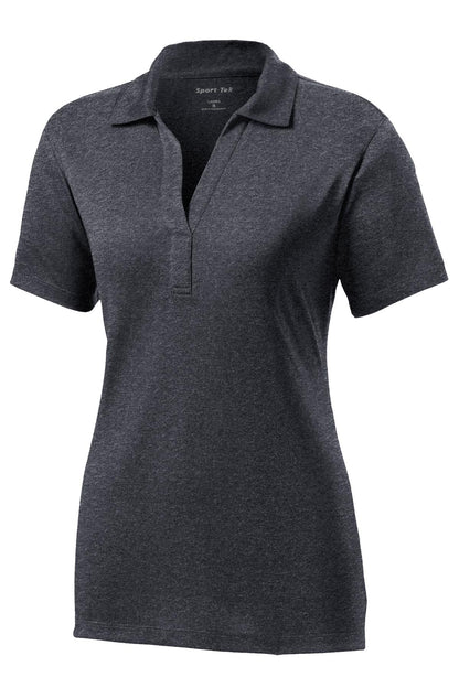 Front View of Graphite Hthr Sport-Tek Women's Heather Contender Polo. LST660