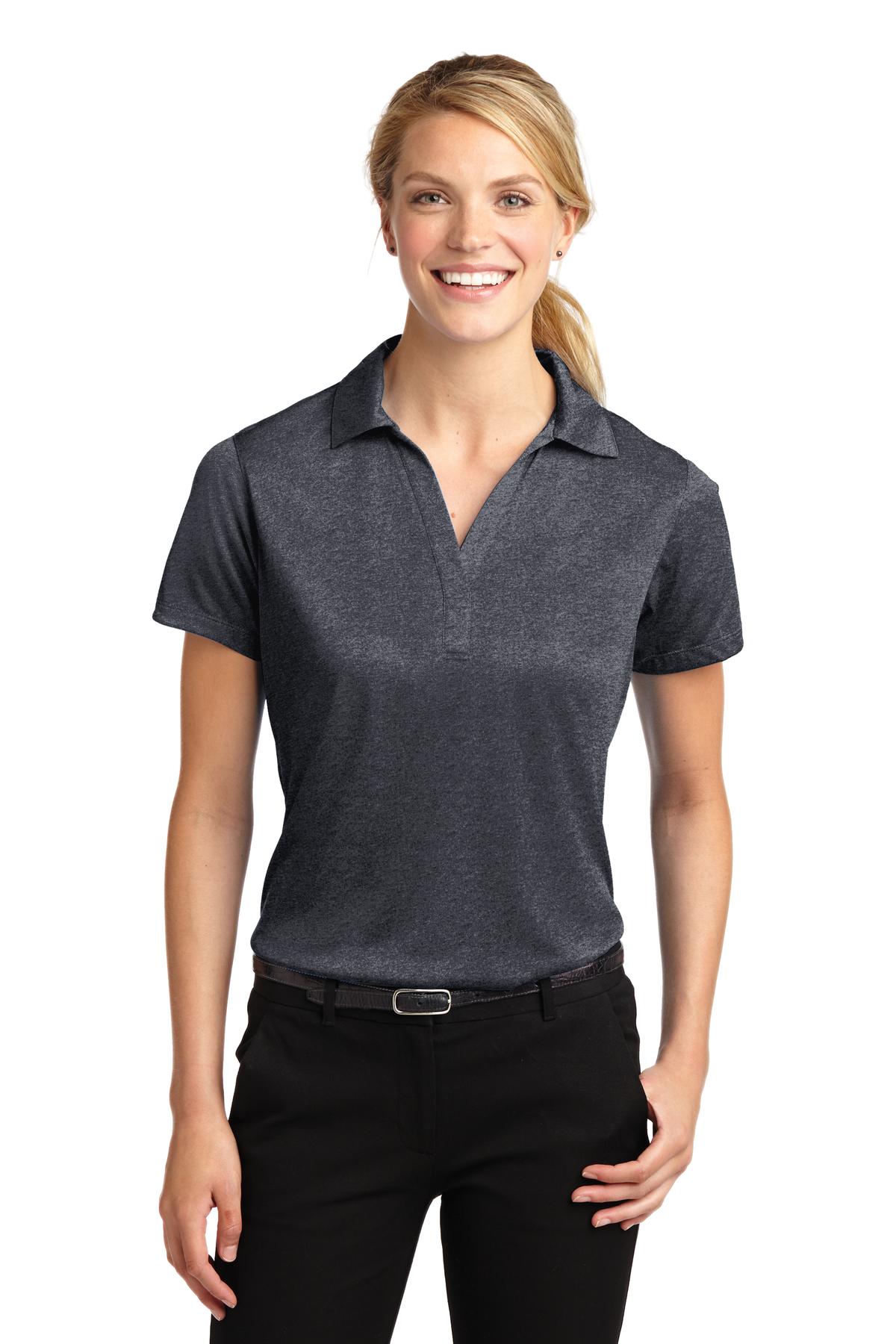 Front View of Graphite Hthr Sport-Tek Women's Heather Contender Polo. LST660