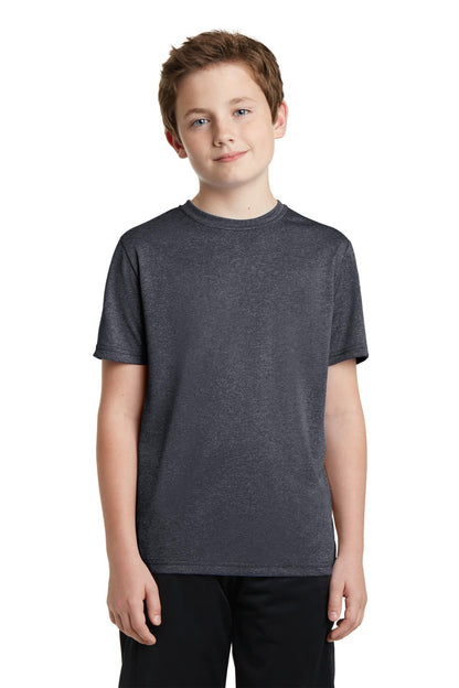 Front View of Graphite Hthr Sport-Tek Youth Heather Contender Tee. YST360