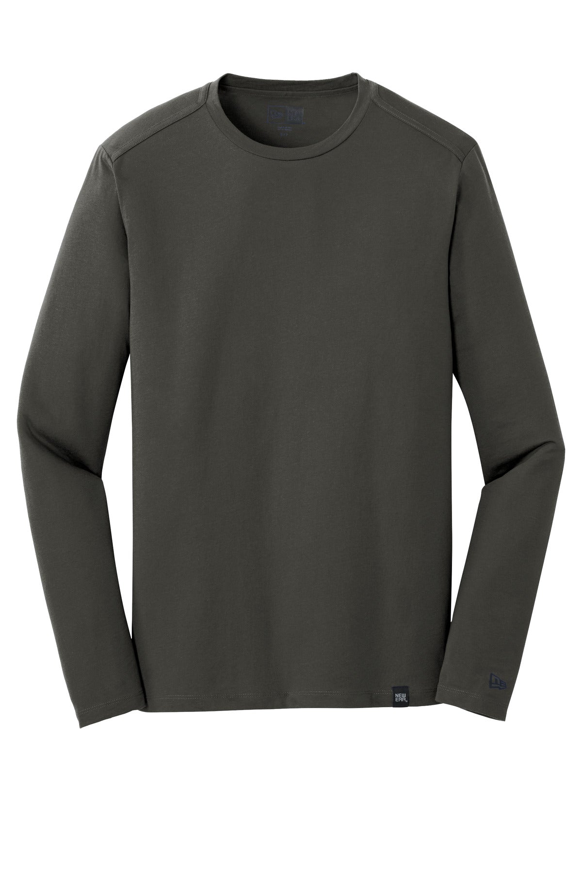 Front View of Graphite New Era Heritage Blend Long Sleeve Crew Tee. NEA102