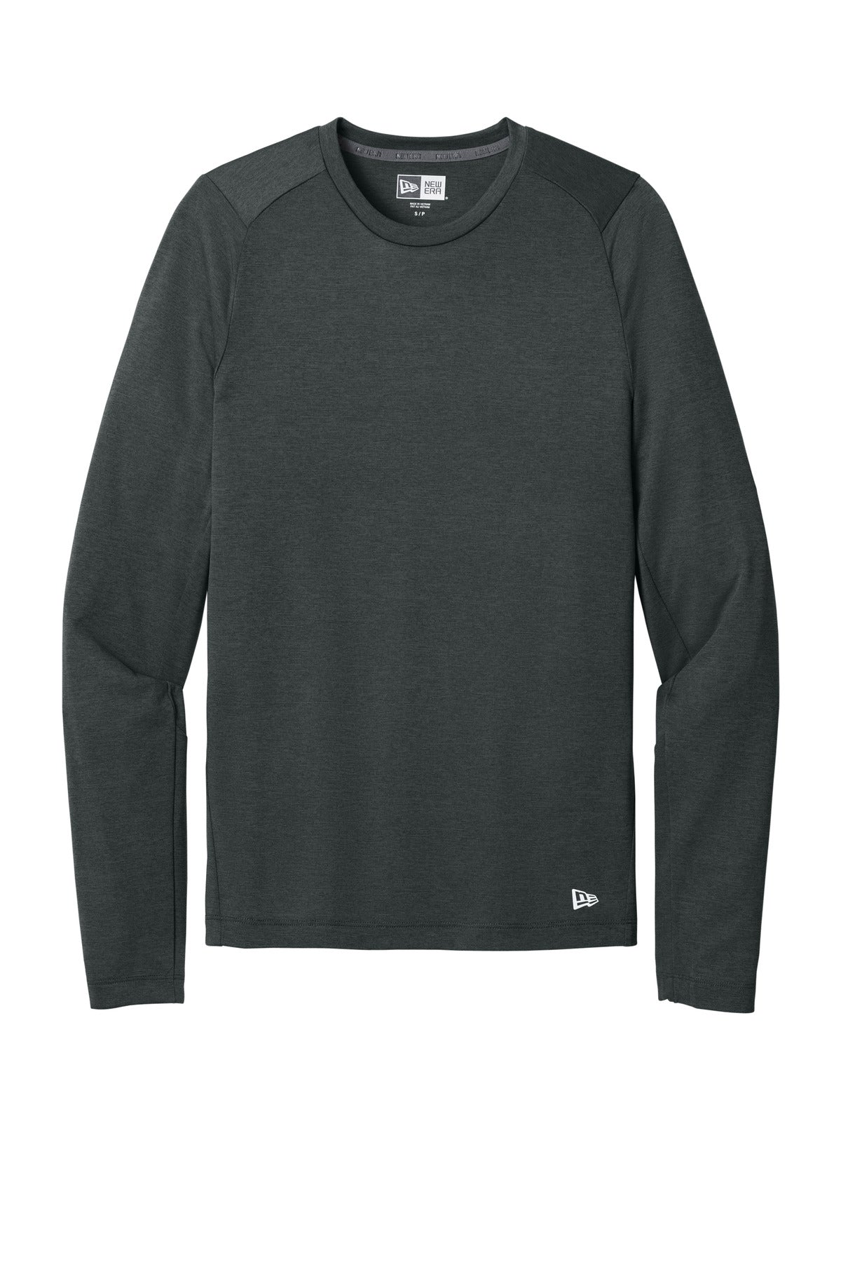 Front View of Graphite New Era Series Performance Long Sleeve Crew Tee. NEA201