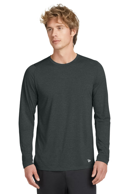 Front View of Graphite New Era Series Performance Long Sleeve Crew Tee. NEA201