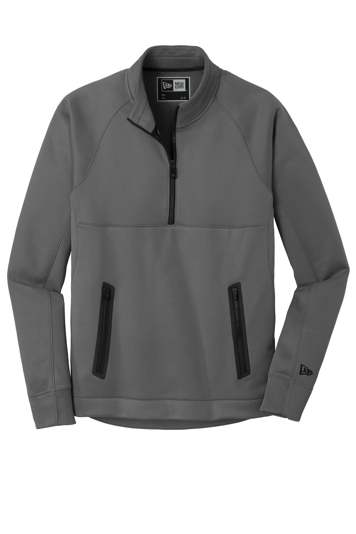 Front View of Graphite New Era Venue Fleece 1/4-Zip Pullover. NEA523