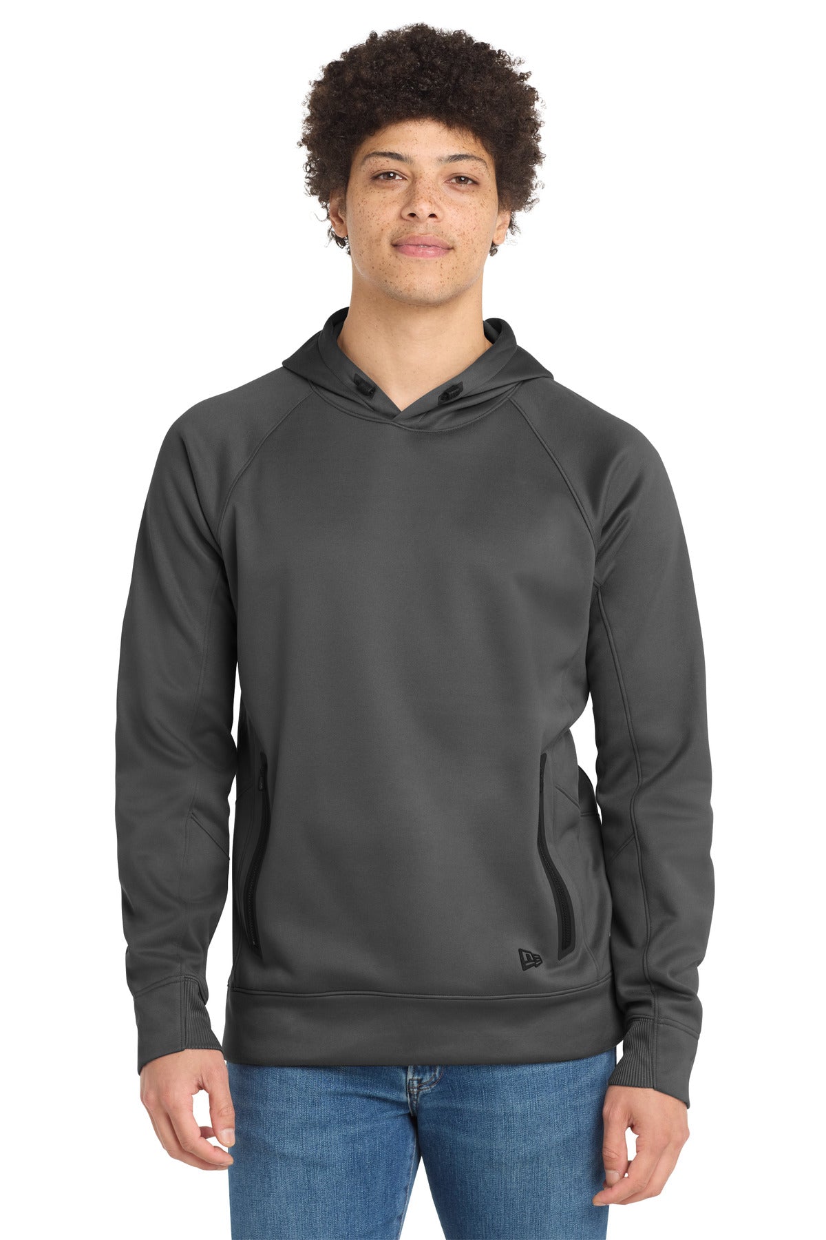 Front View of Graphite New Era Venue Fleece Pullover Hoodie. NEA520