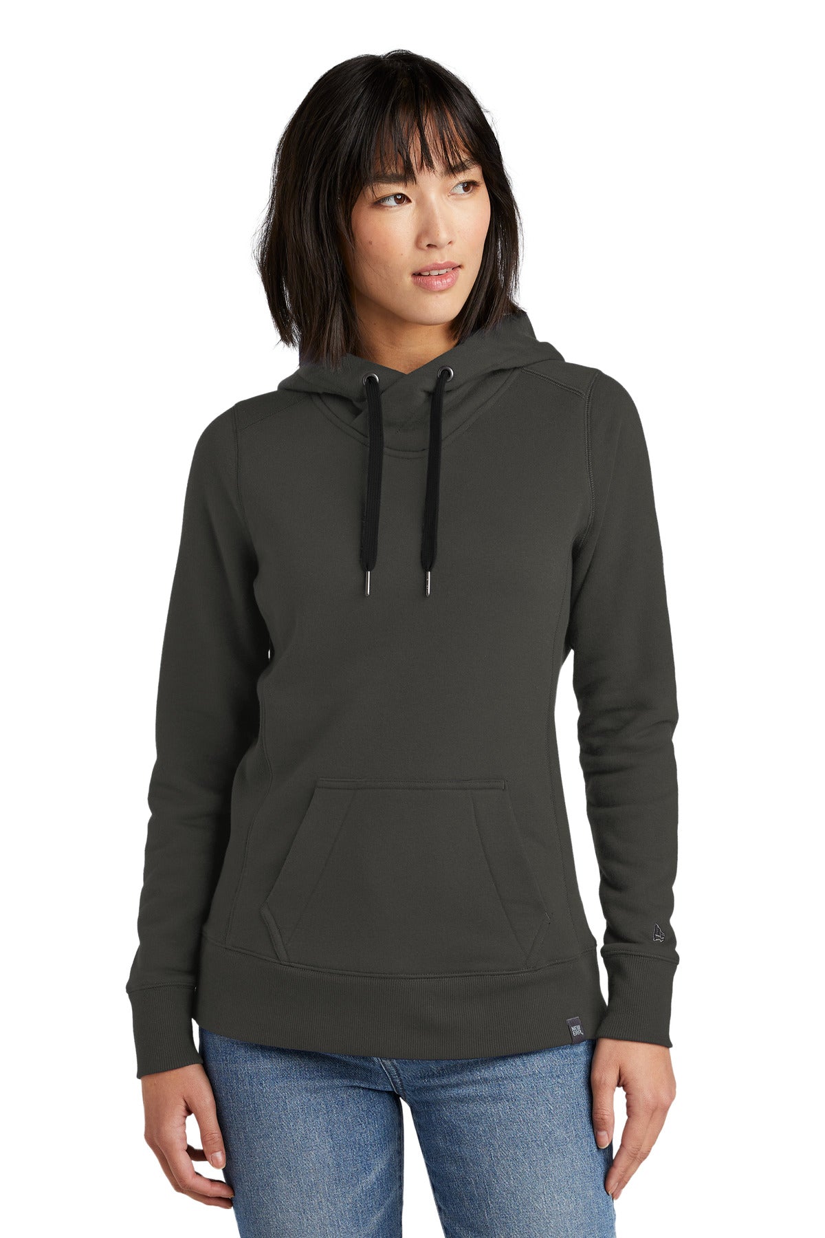 Front View of Graphite New Era Women's French Terry Pullover Hoodie. LNEA500
