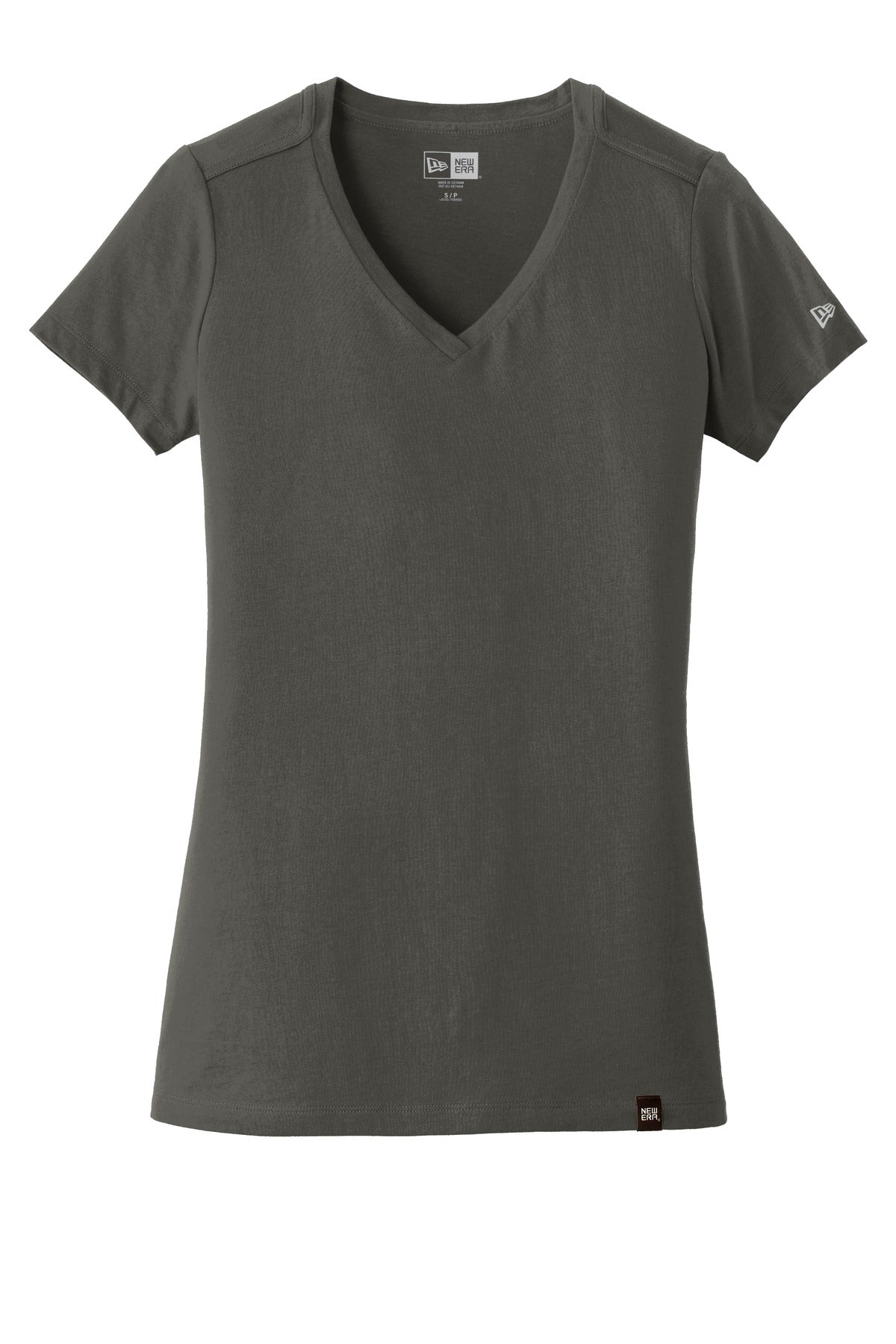 Front View of Graphite New Era Women's Heritage Blend V-Neck Tee. LNEA101