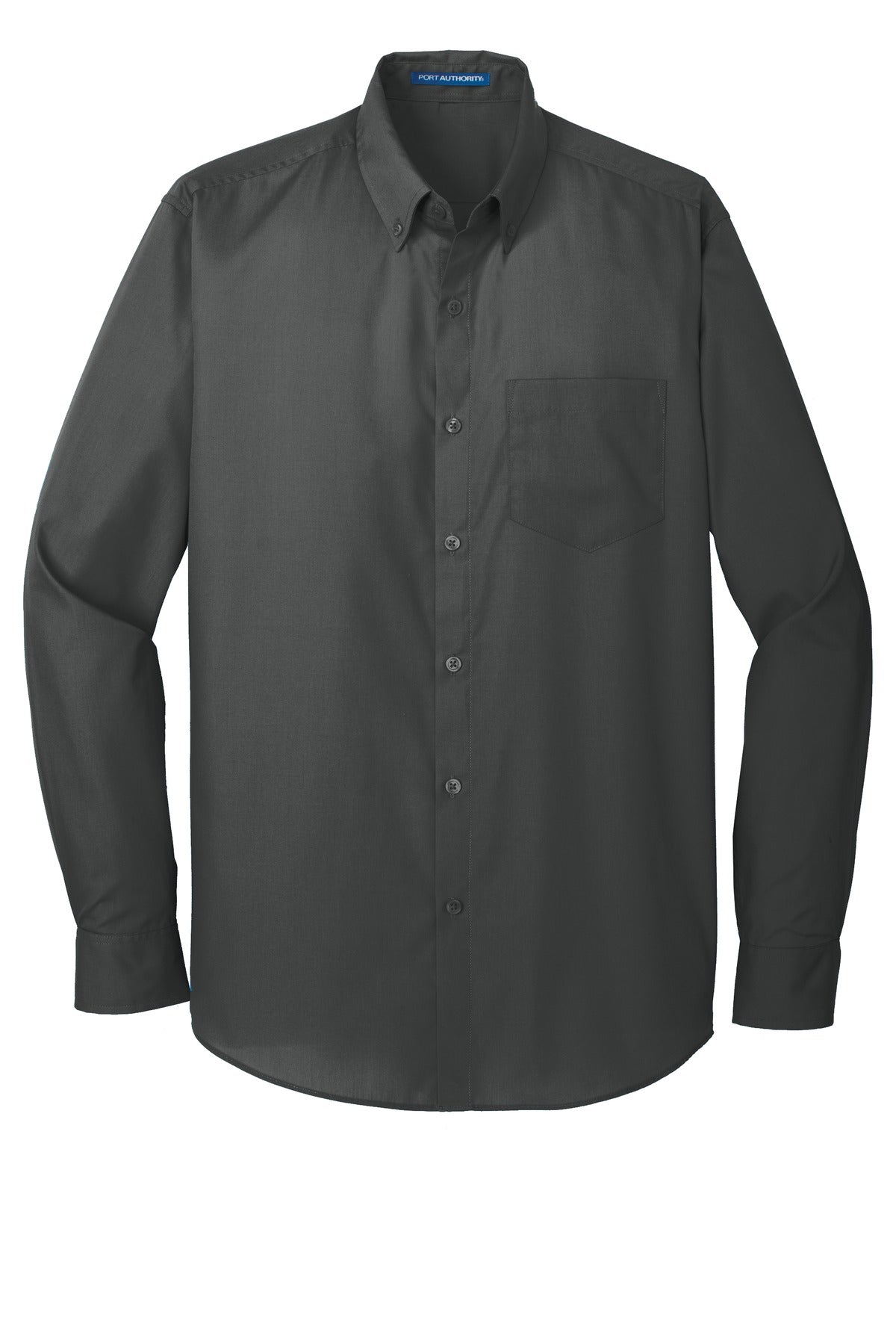 Front View of Graphite Port Authority Long Sleeve Carefree Poplin Shirt. W100