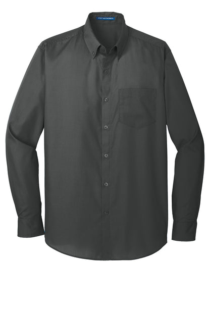 Front View of Graphite Port Authority Long Sleeve Carefree Poplin Shirt. W100