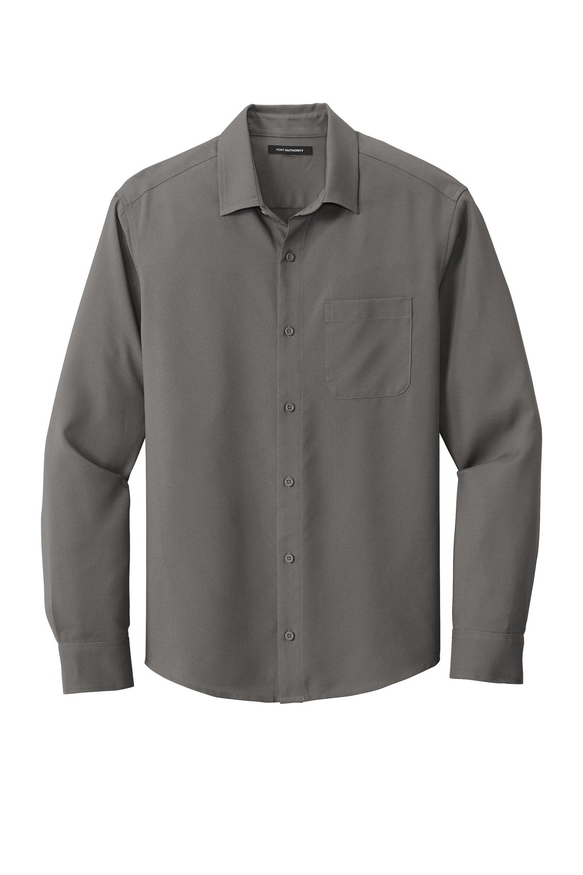 Front View of Graphite Port Authority Long Sleeve Performance Staff Shirt W401
