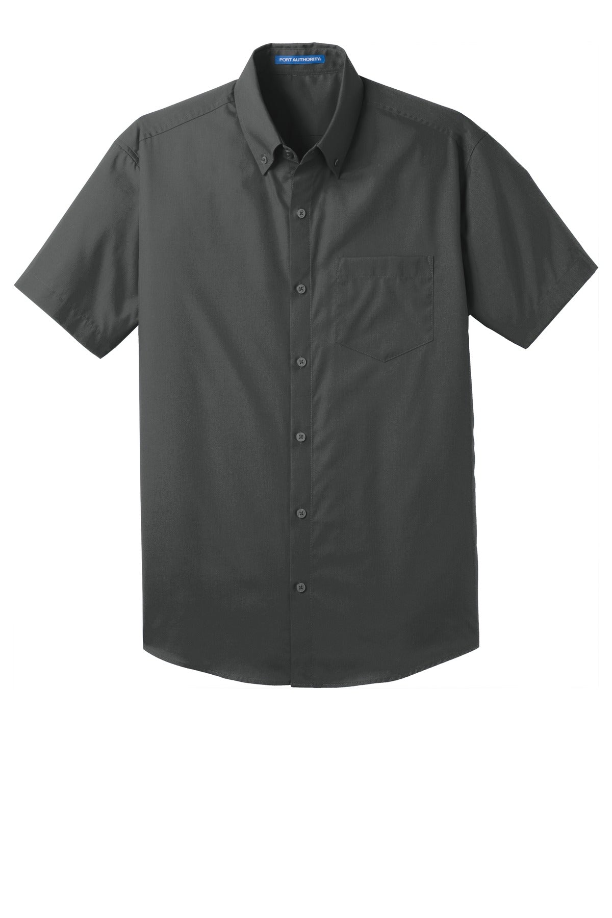 Front View of Graphite Port Authority Short Sleeve Carefree Poplin Shirt. W101