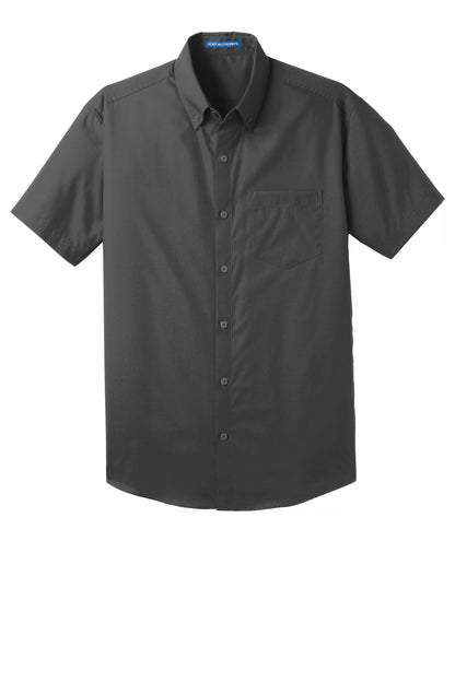Front View of Graphite Port Authority Short Sleeve Carefree Poplin Shirt. W101