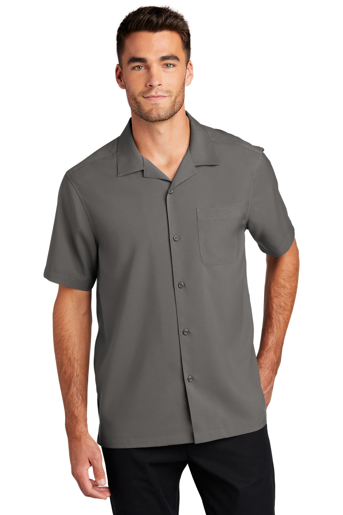 Front View of Graphite Port Authority Short Sleeve Performance Staff Shirt W400