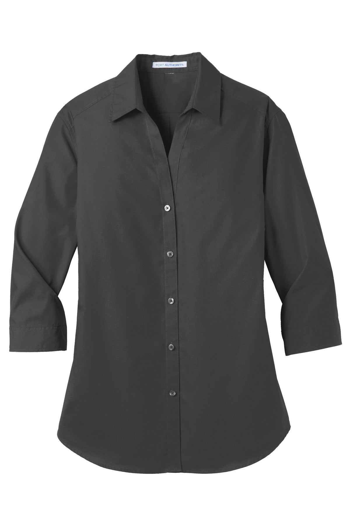 Front View of Graphite Port Authority Women's 3/4-Sleeve Carefree Poplin Shirt. LW102