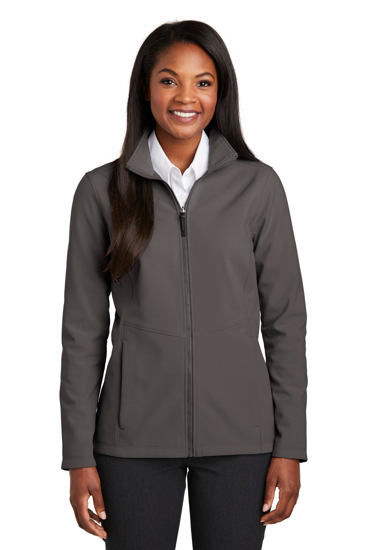 Front View of Graphite Port Authority Women's Collective Soft Shell Jacket. L901