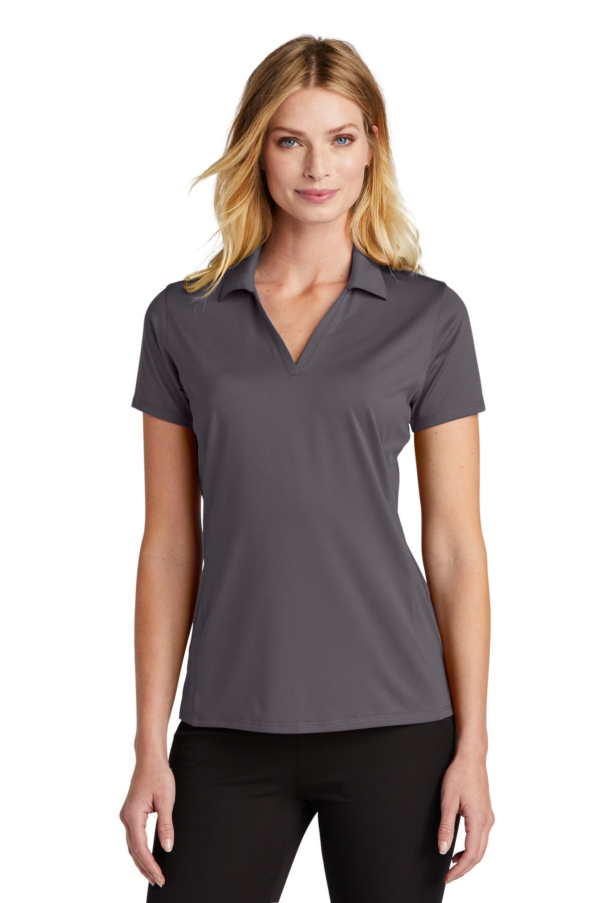 Front View of Graphite Port Authority Women's Performance Staff Polo LK398