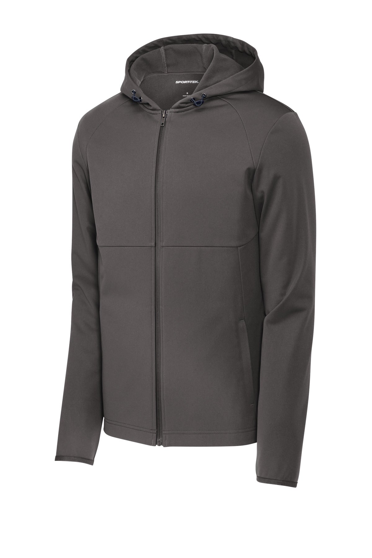 Front View of Graphite Sport-Tek Hooded Soft Shell Jacket ST980
