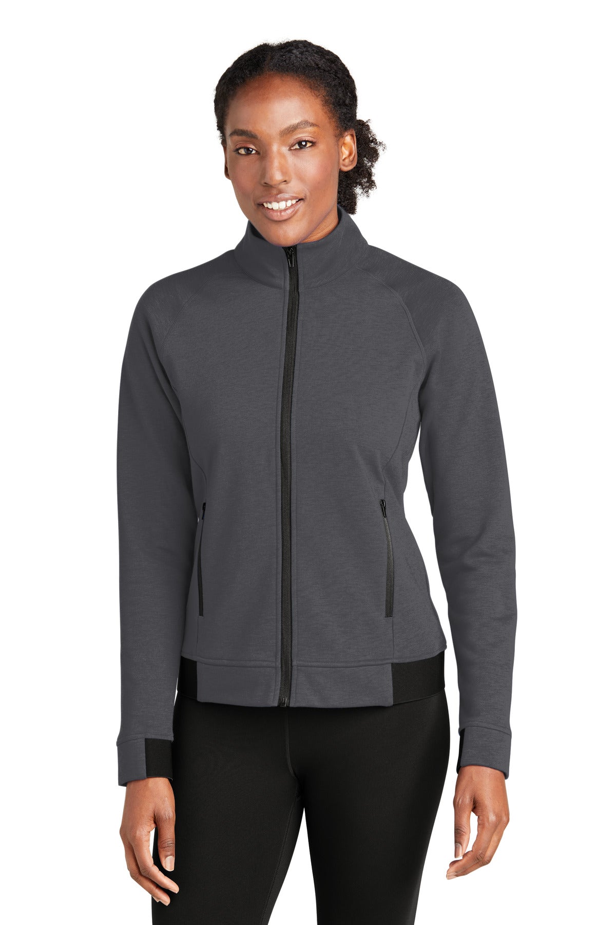 Front View of Graphite Sport-Tek Women's PosiCharge Strive Full-Zip LST570