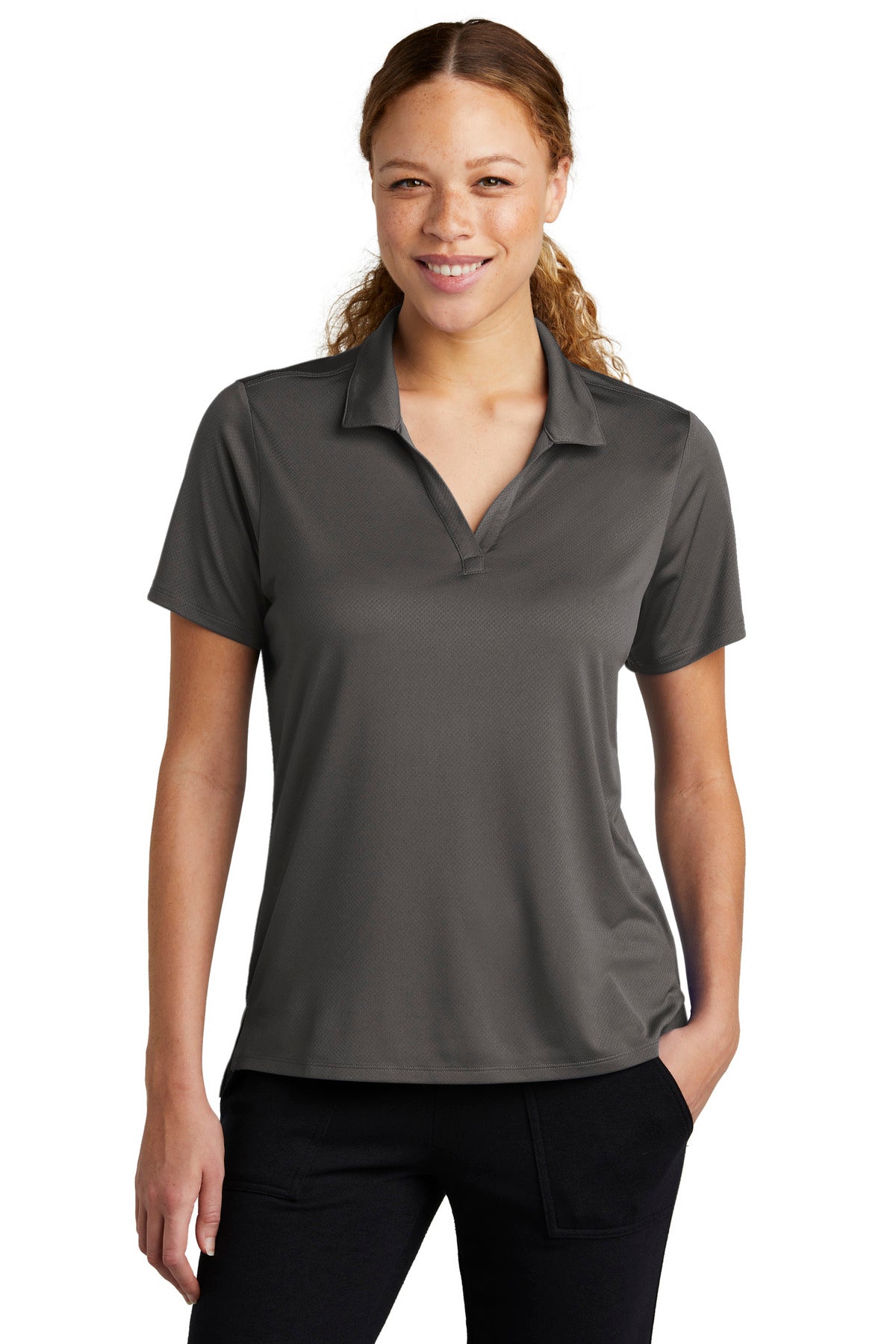 Front View of Graphite Sport-Tek Women's Sideline Polo LST535