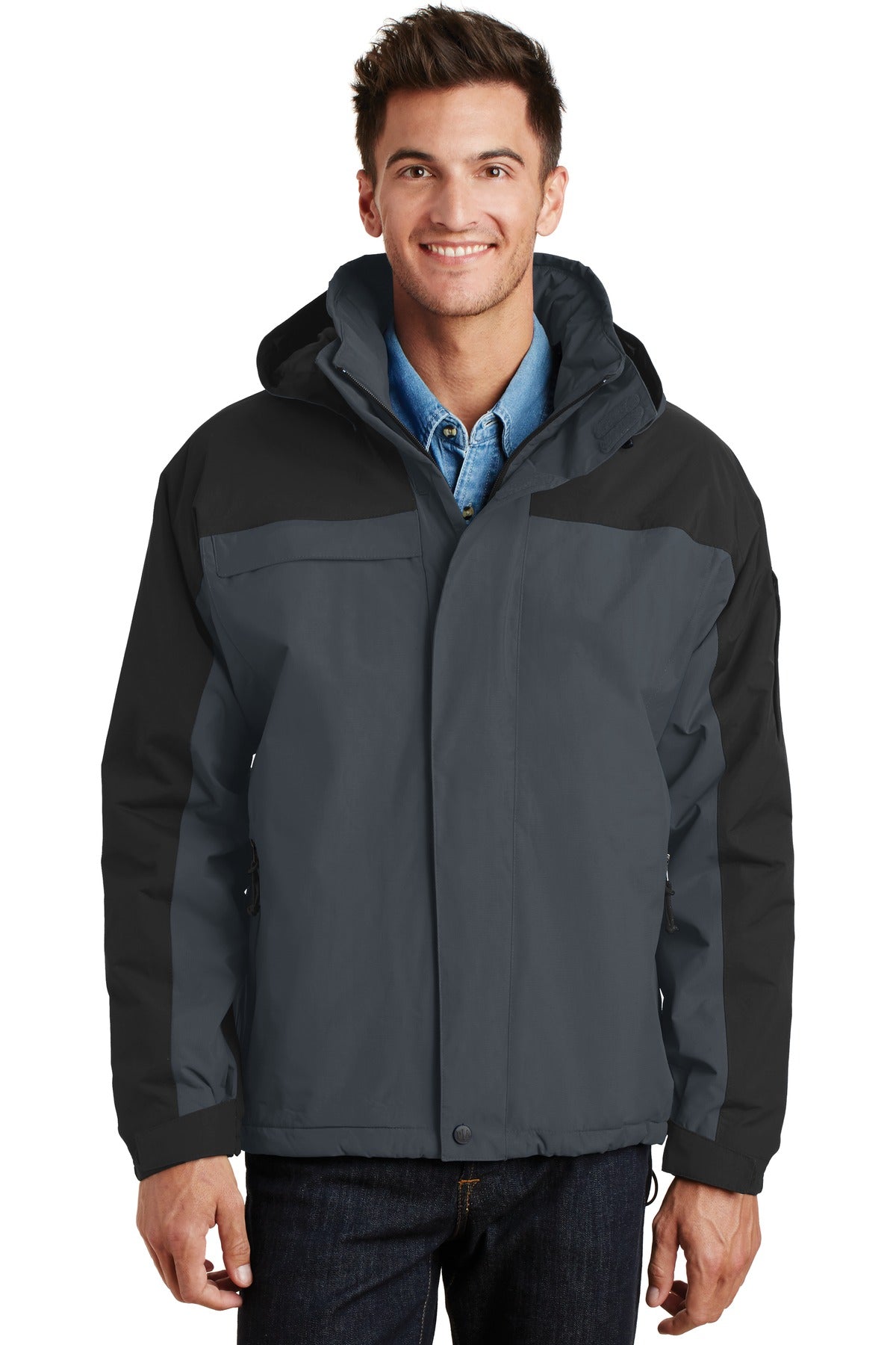 Front View of Graphite/Black Port Authority Nootka Jacket. J792